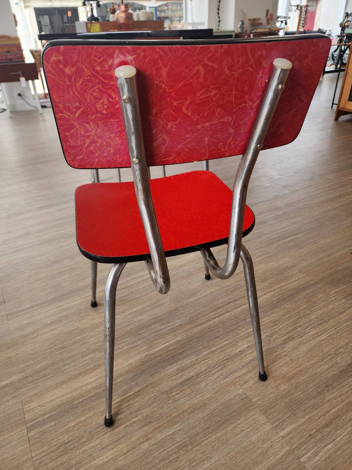 Vintage Lafague red formica set, 1 table, 6 chairs and 1 stool