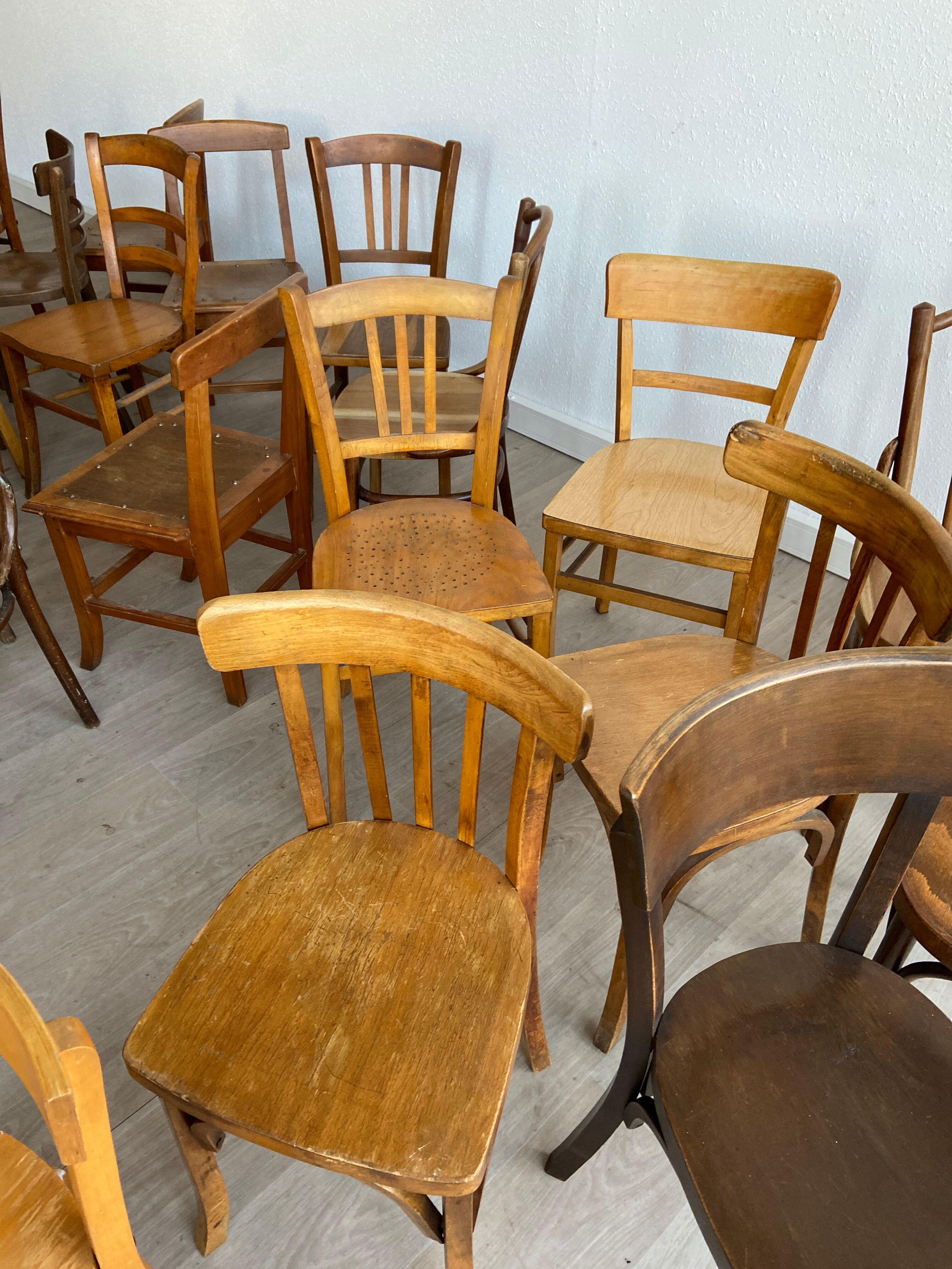 Set of 50 mismatched bistro chairs bentwood french Restaurant
