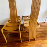 Vintage brutalist curved oak dining chairs from allmilmö, 1980s, set of 4. unique danish design.