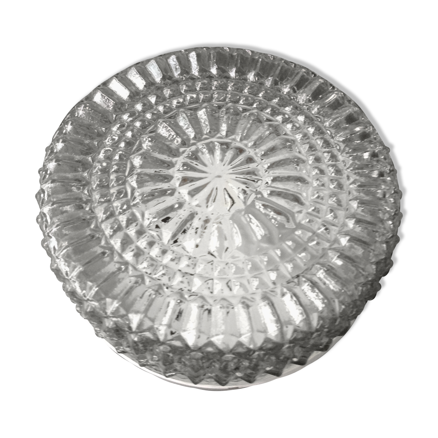 Round ceiling lamp in structured glass vintage 60s-70s