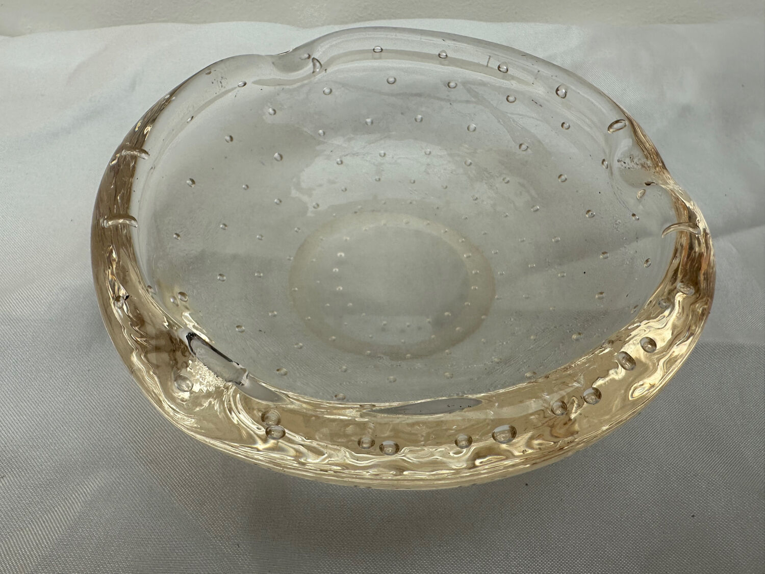Daum Nancy France ashtray apricot color Cristal Bulles