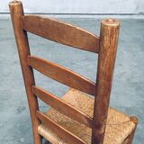 Rustic Oak and Rush High Ladder Back Dining Chairs, Belgium, 1950s, Set of 6