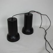 A pair of vintage pendant lights – black brass, modernist