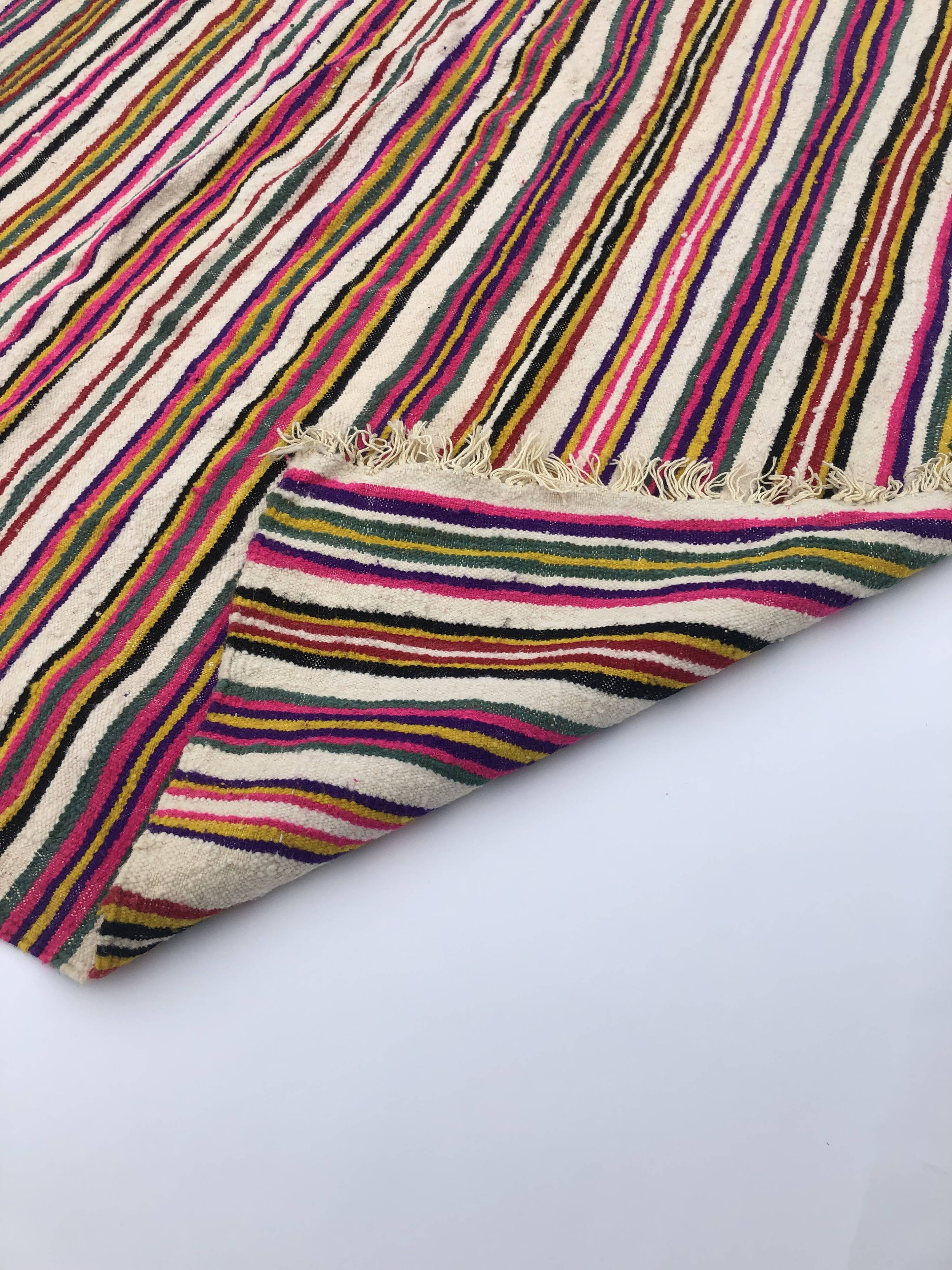 XL Handmade Striped Vintage North African Berber Antique Carpet - Area Rug 272x180