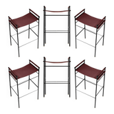 Jeu de 6 tabourets de bar Classic Contemporary en cuir cognac et métal de caoutchouc noir