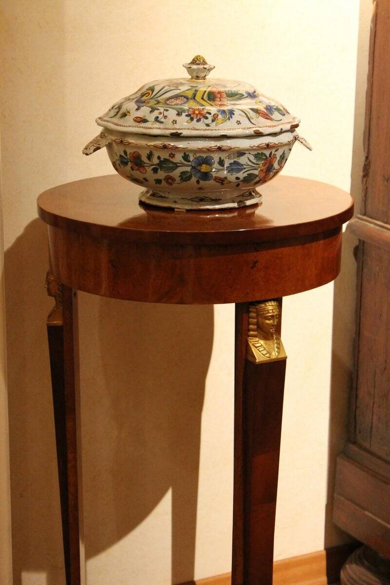 Antique French Faience Lidded Bowl Tureen Hand Painted with Flowers and Insects