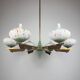 Mid-century chandelier with teak and Murano glass by Stilnovo, Italy, 1950s.