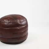 Pouf ottoman en cuir patchwork français vintage, années 1960