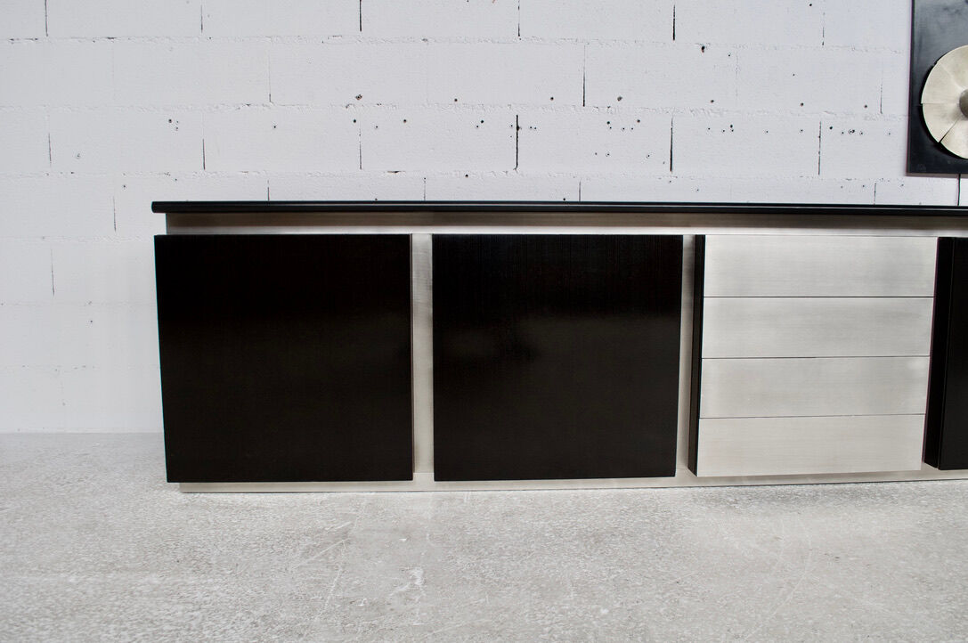 Steel and oak 70's enfilade by ludovico acerbis