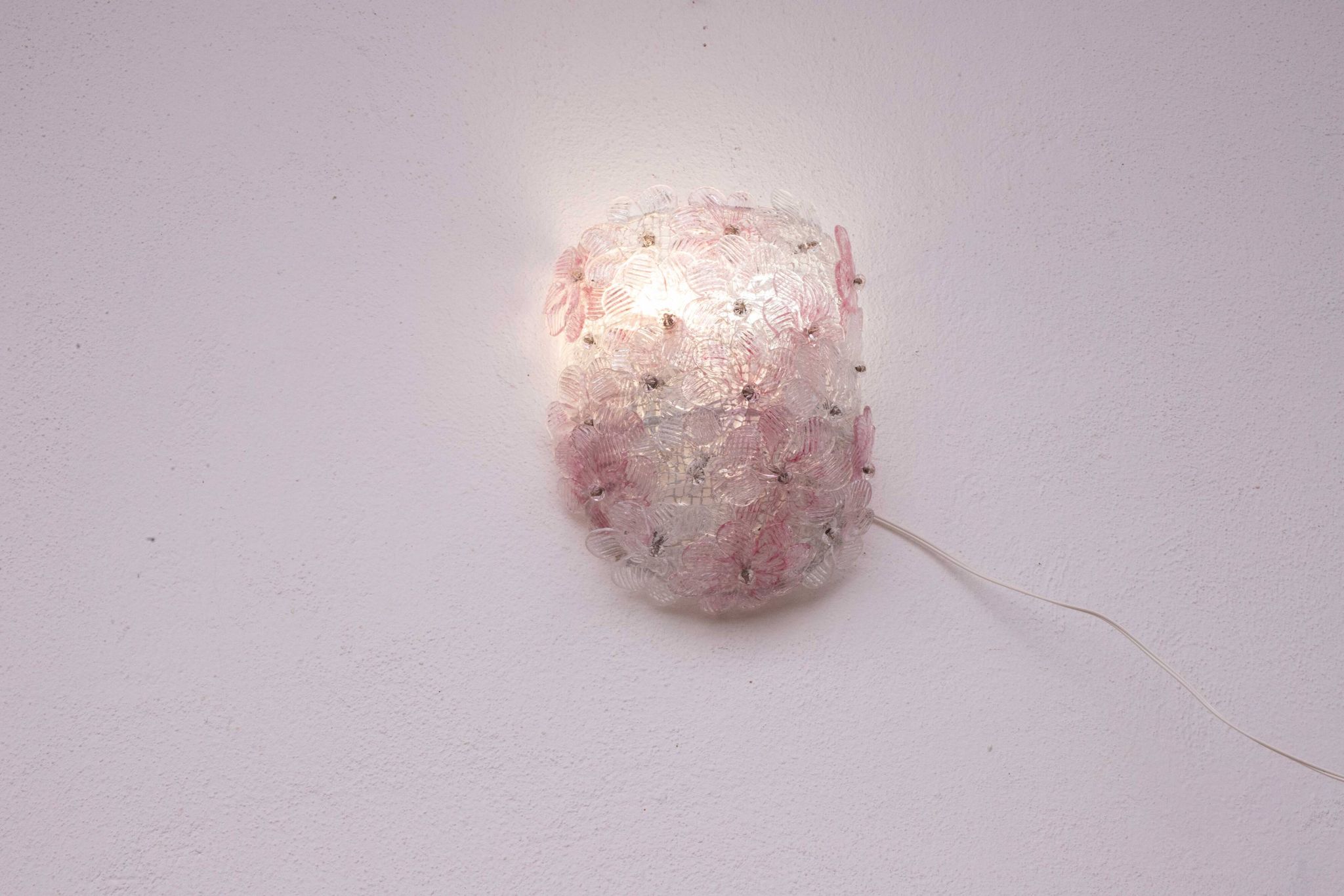 Set of 2 Murano Wall Light Pink Flower by Seguso, 1970