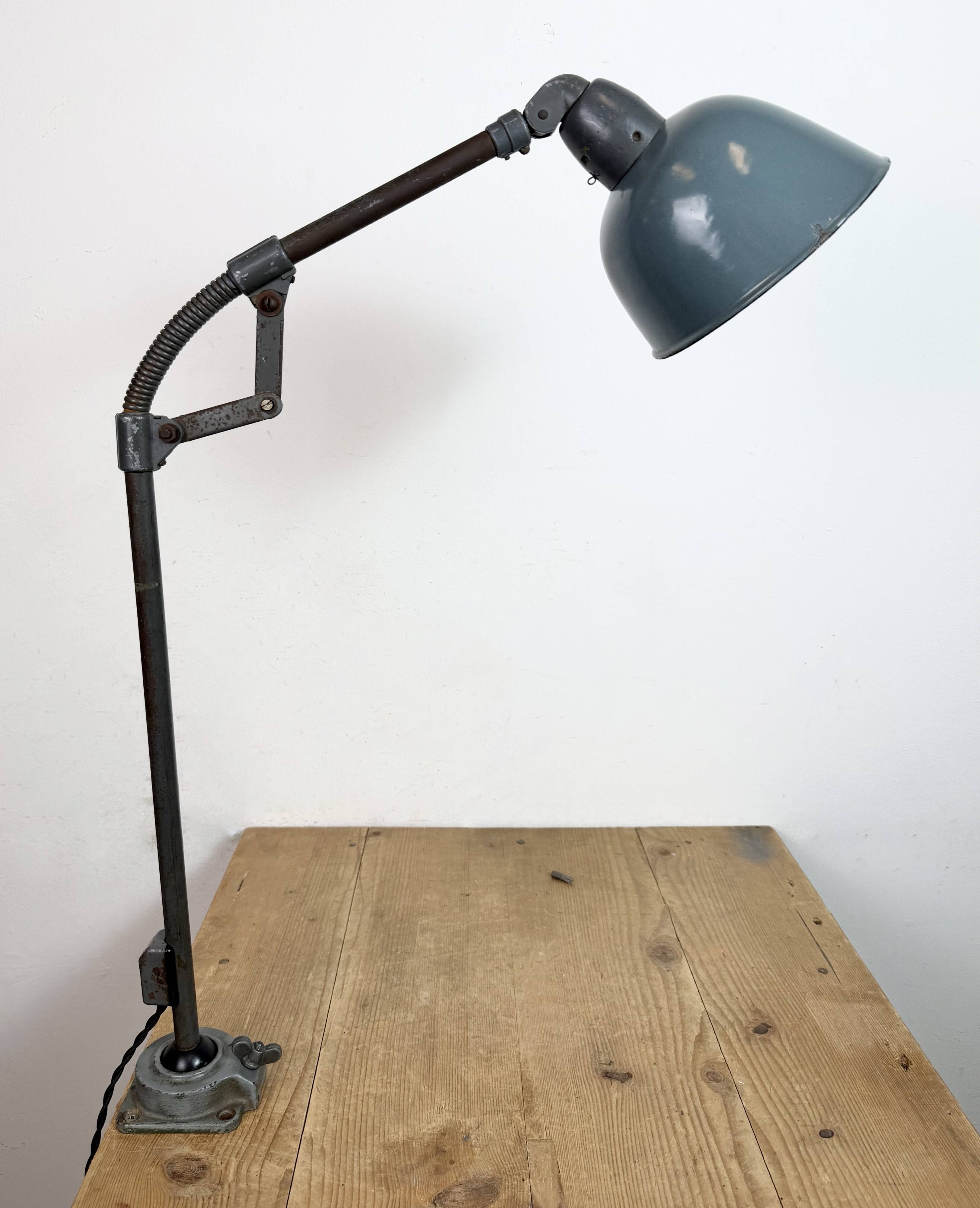 Industrial Grey Enamel Workshop Table Lamp from Siemens, 1950s