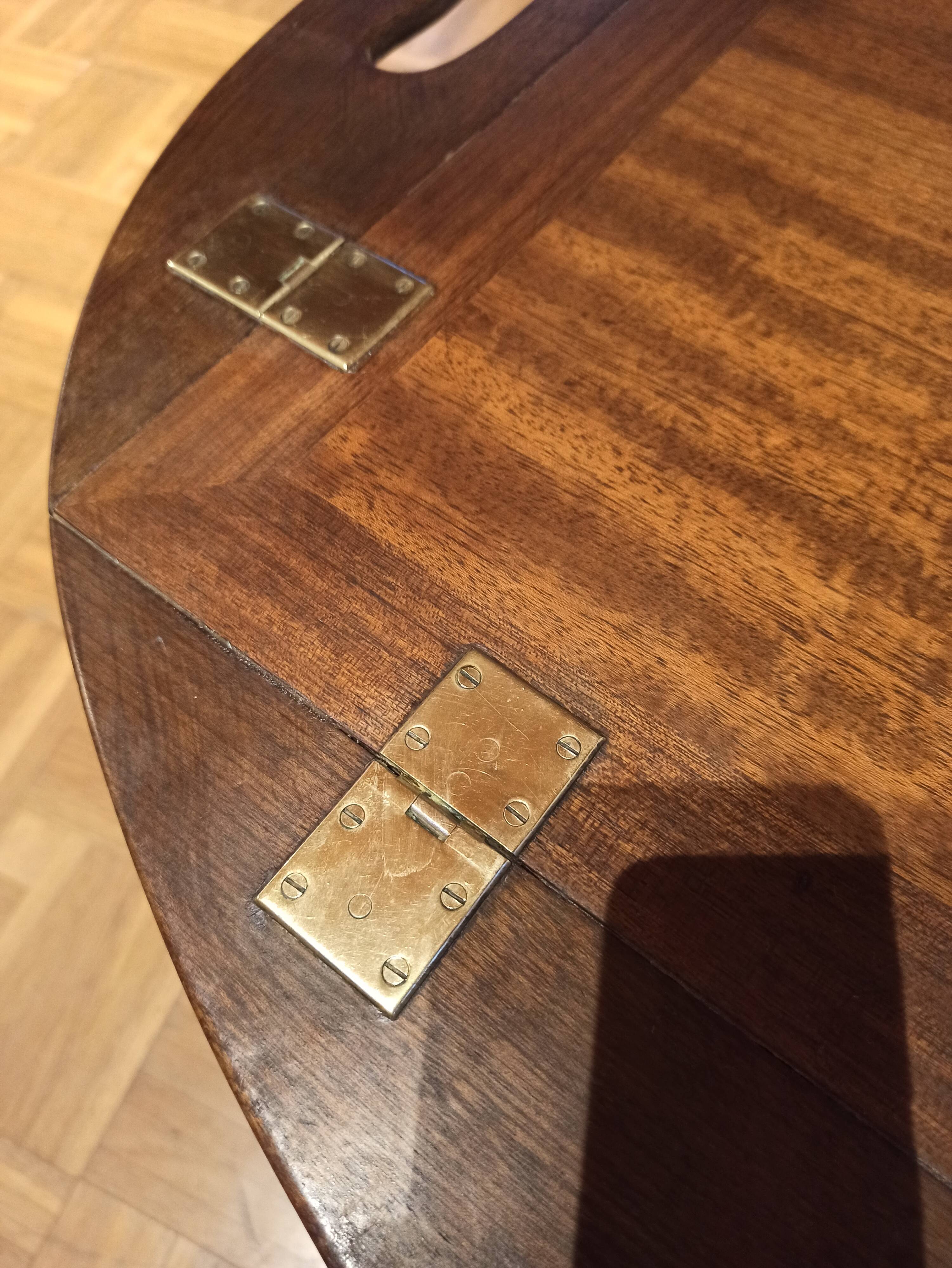Folding coffee table type Butler marine boat wood and brass mahogany