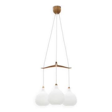 Uno & Östen Kristiansson lampe suspendue Chêne et verre  Luxus Vittsjö Suède 1960