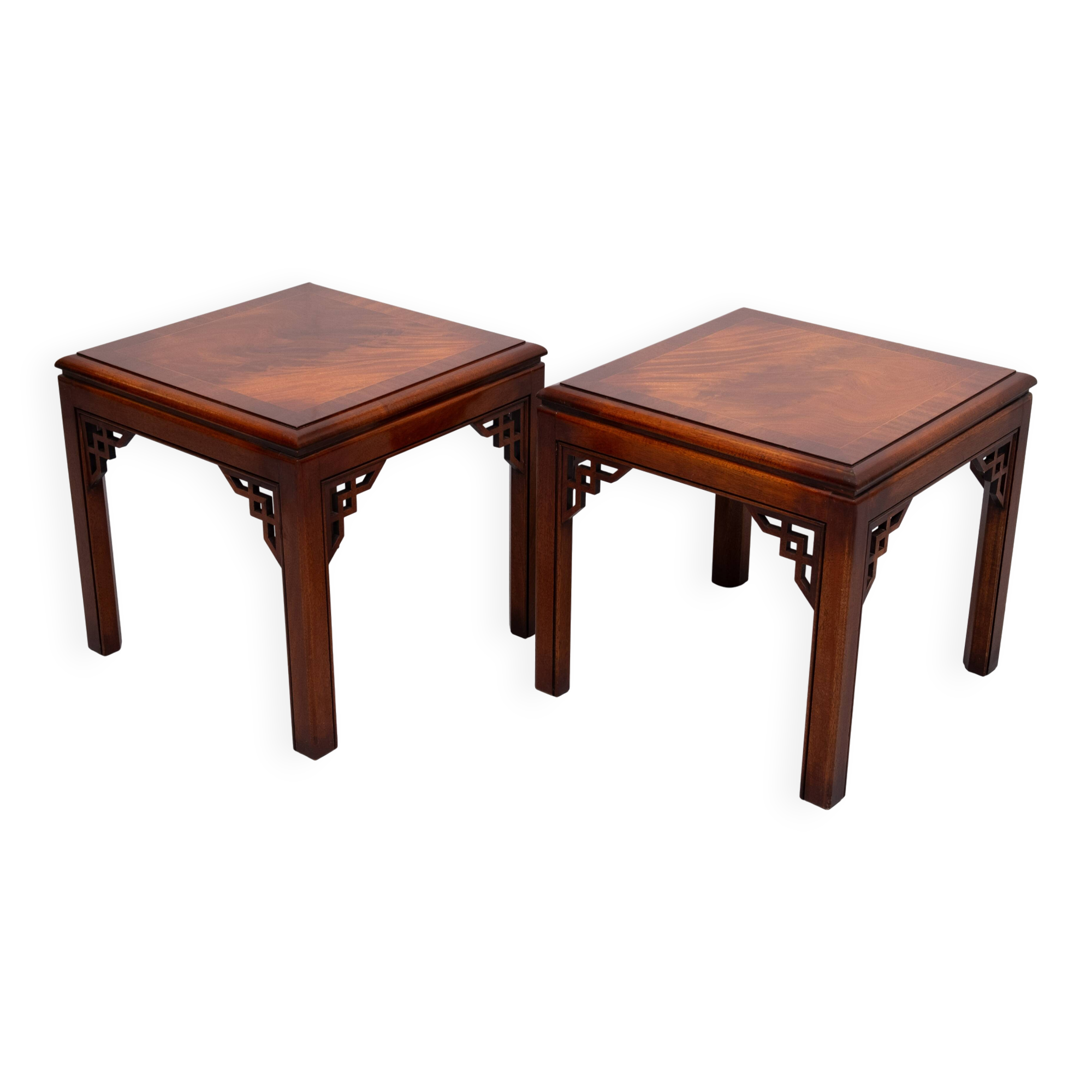 Drexel Chippendale pair Mahogany Sofa Tables 1970s USA