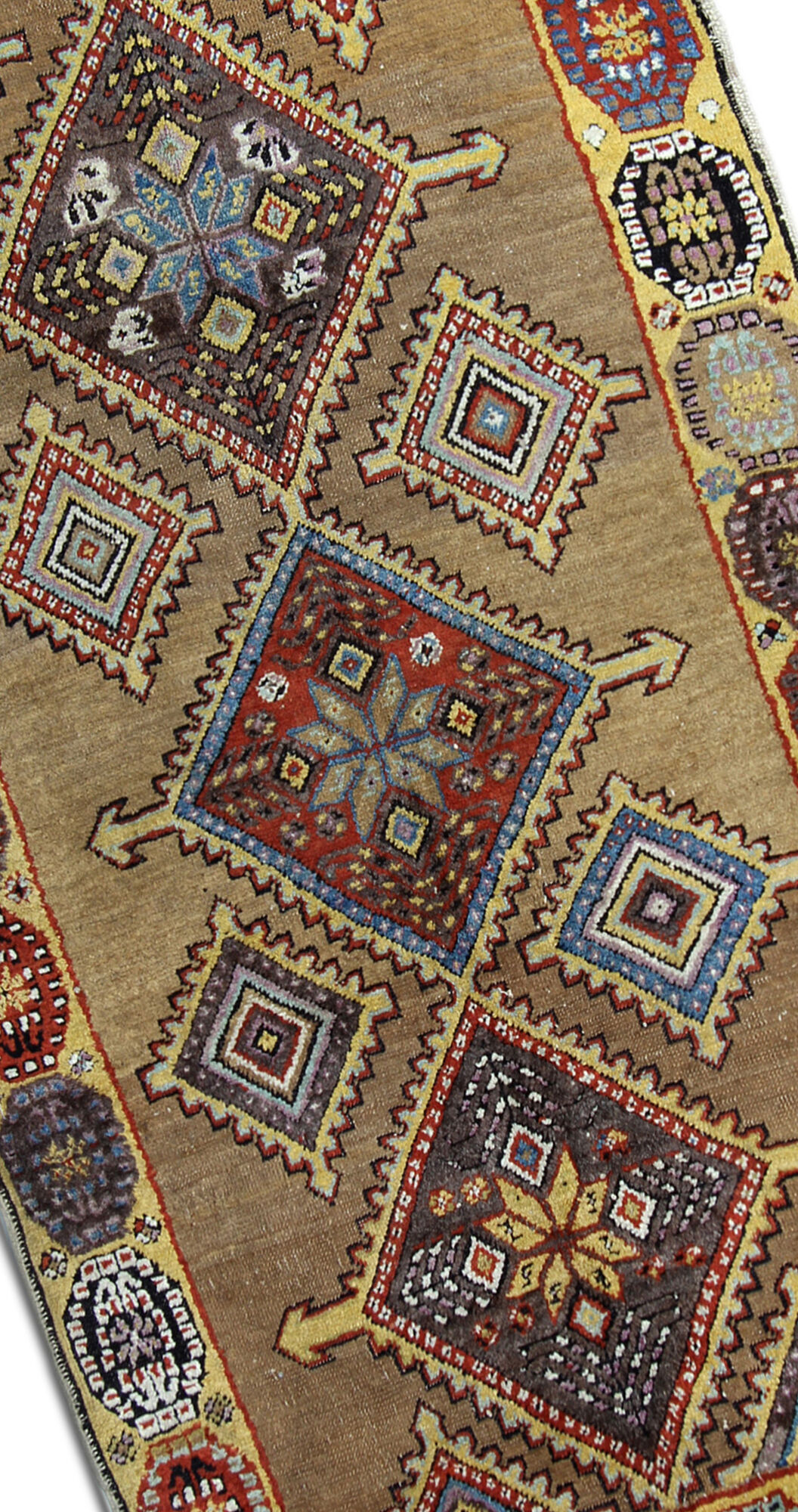 Tapis de laine beige fait à la main traditionnel géométrique tribal persan zone tapis- 102x210cm