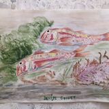 Watercolor 1960 red fish by denise collet, naive, xx painting on paper, without frame