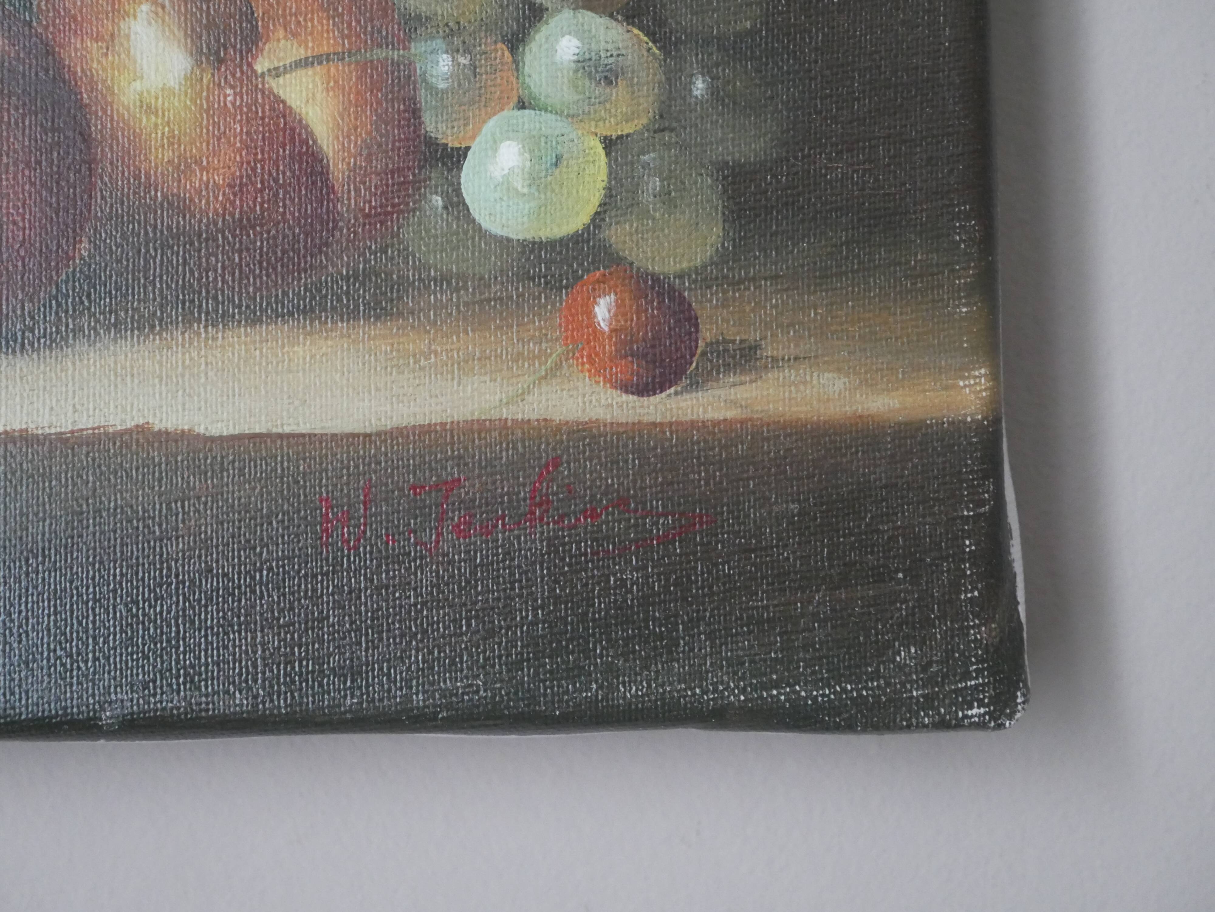 Old oil painting on canvas still life W. Jenkins countryside decoration