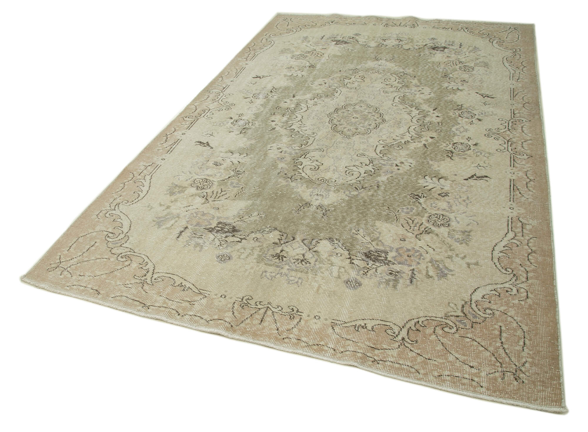 Handmade vintage oriental beige rug 183 cm x 292 cm