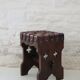 Pair of XX brutalist design wooden and leather stools