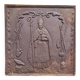19th century cast iron fireback: bishop blessing the blacksmith's tools