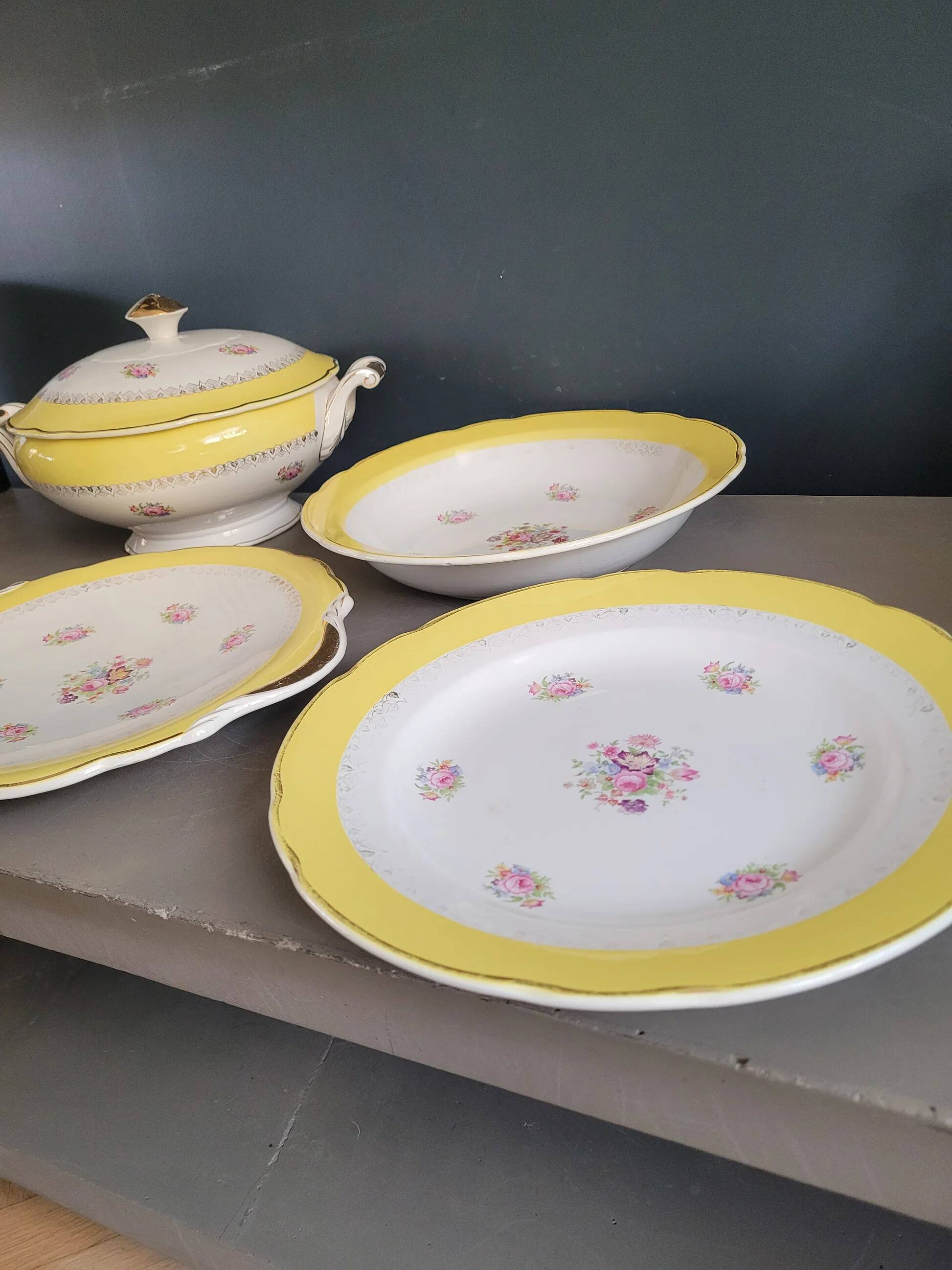 Soup tureen and 3 dishes Digoin & Sarreguemines model Graziella - Ref 921