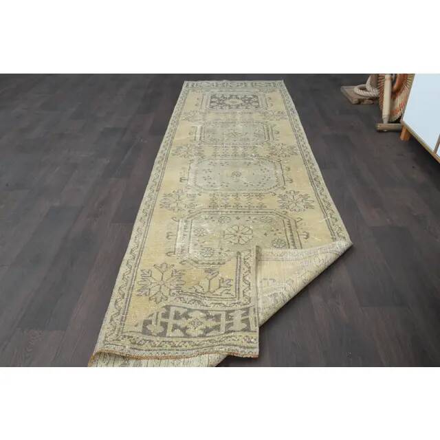 1970s Turkish Oushak Handmade Wool Cotton Orange Runner Rug 93x332
