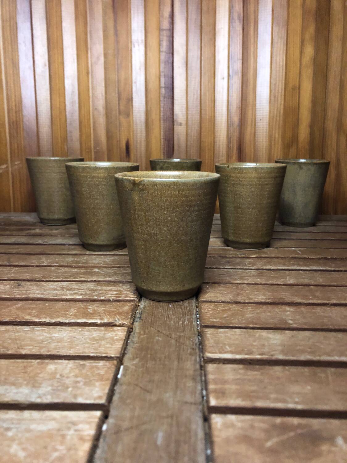 Series of 6 digoin beige stoneware cups made in france vintage #a601