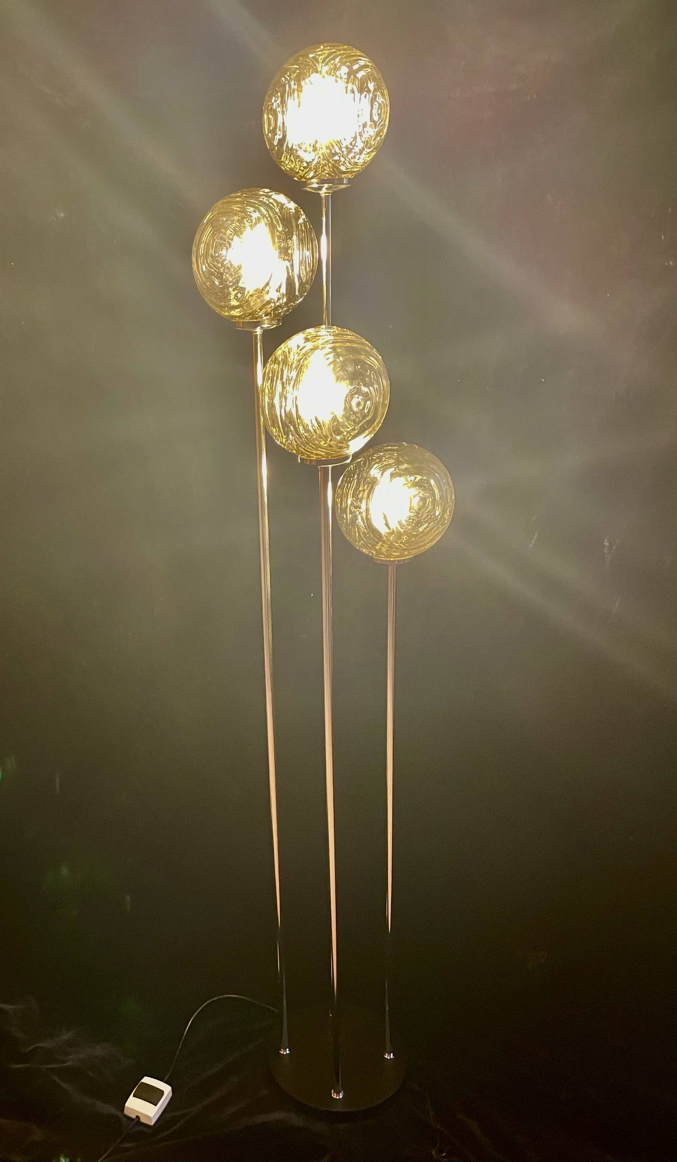 Cascade floor lamp, vintage, 4 "Waves" globes, 1970s