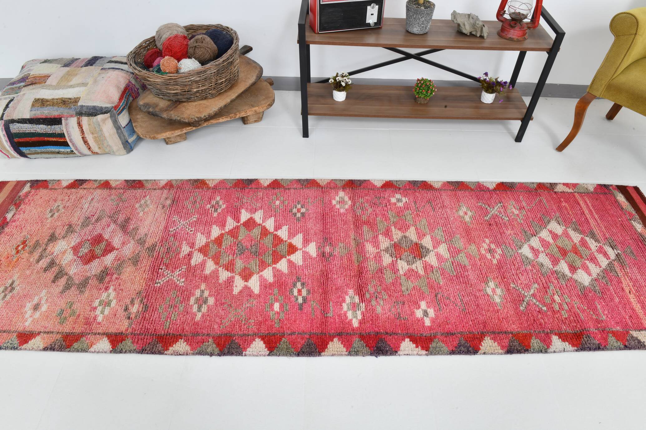 Pink & Red Oushak Runner Rug 88x306Cm SK 22815