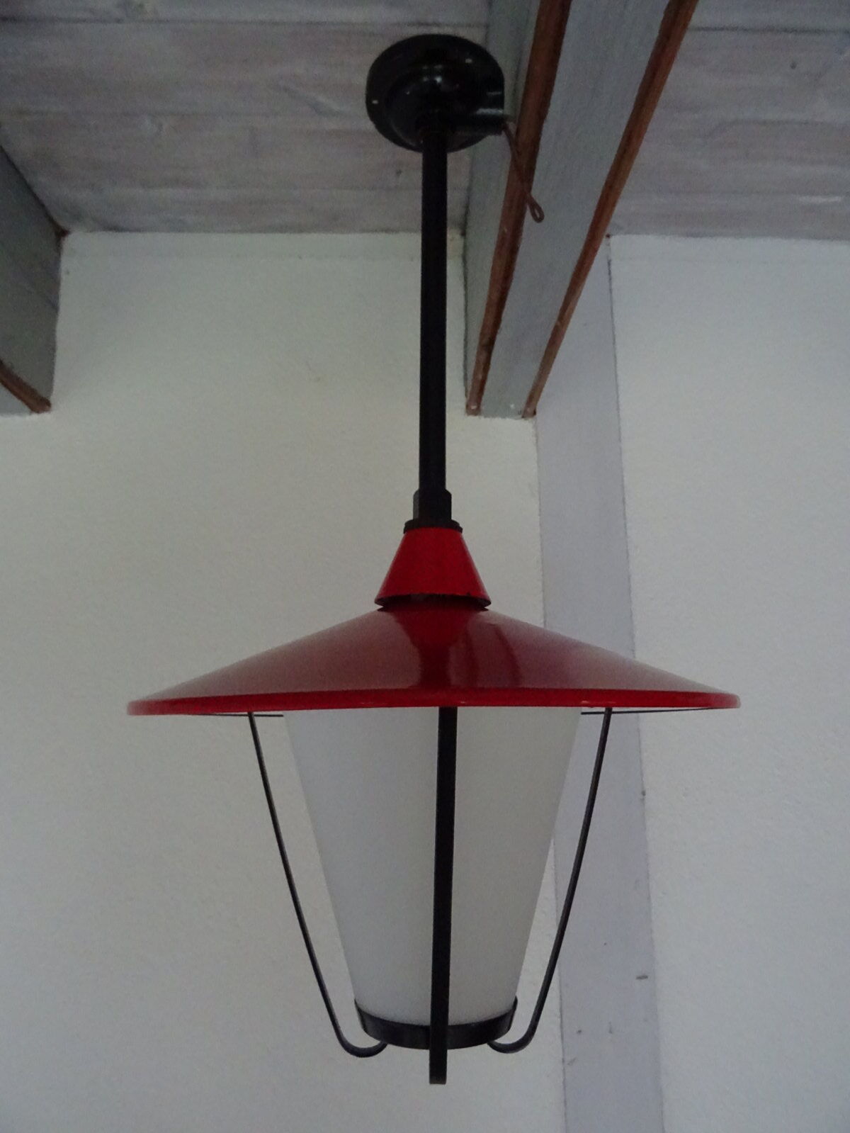 Metal and opaline lantern suspension from the 1960s.