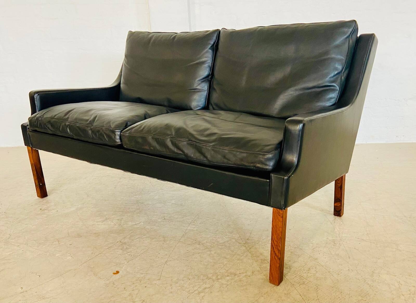 Canapé 2 personnes G. Thams vintage rétro danois du milieu du siècle en cuir noir