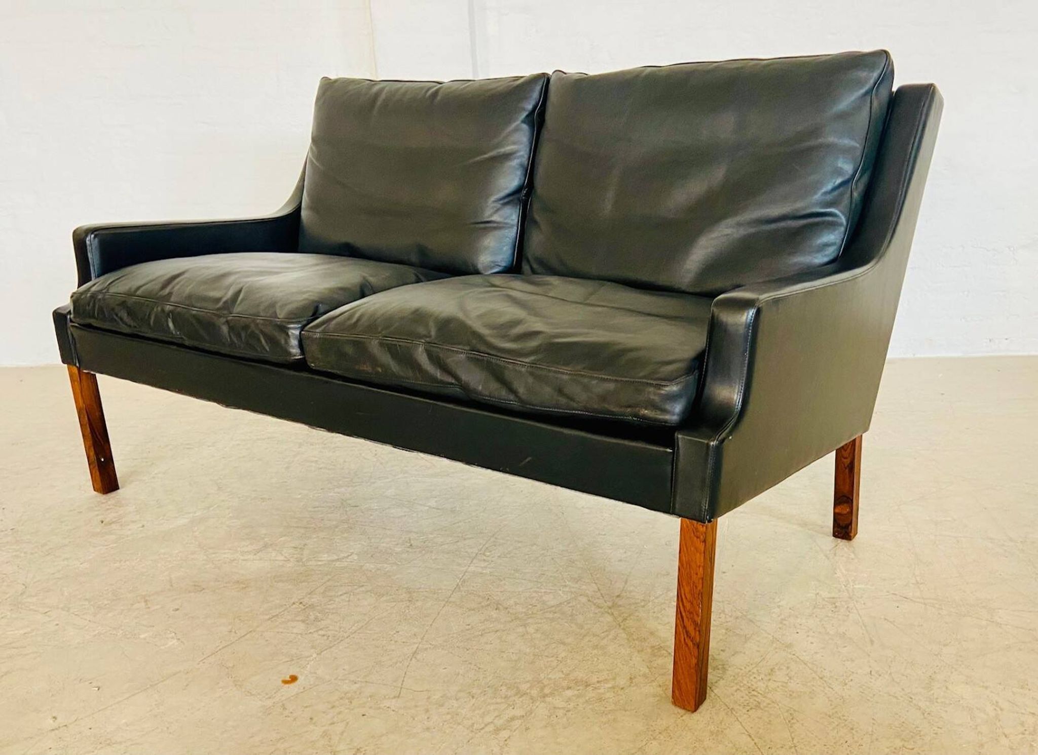 Vintage retro Danish mid-century G. Thams 2 person sofa in black leather