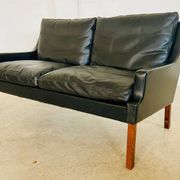 Vintage retro Danish mid-century G. Thams 2 person sofa in black leather