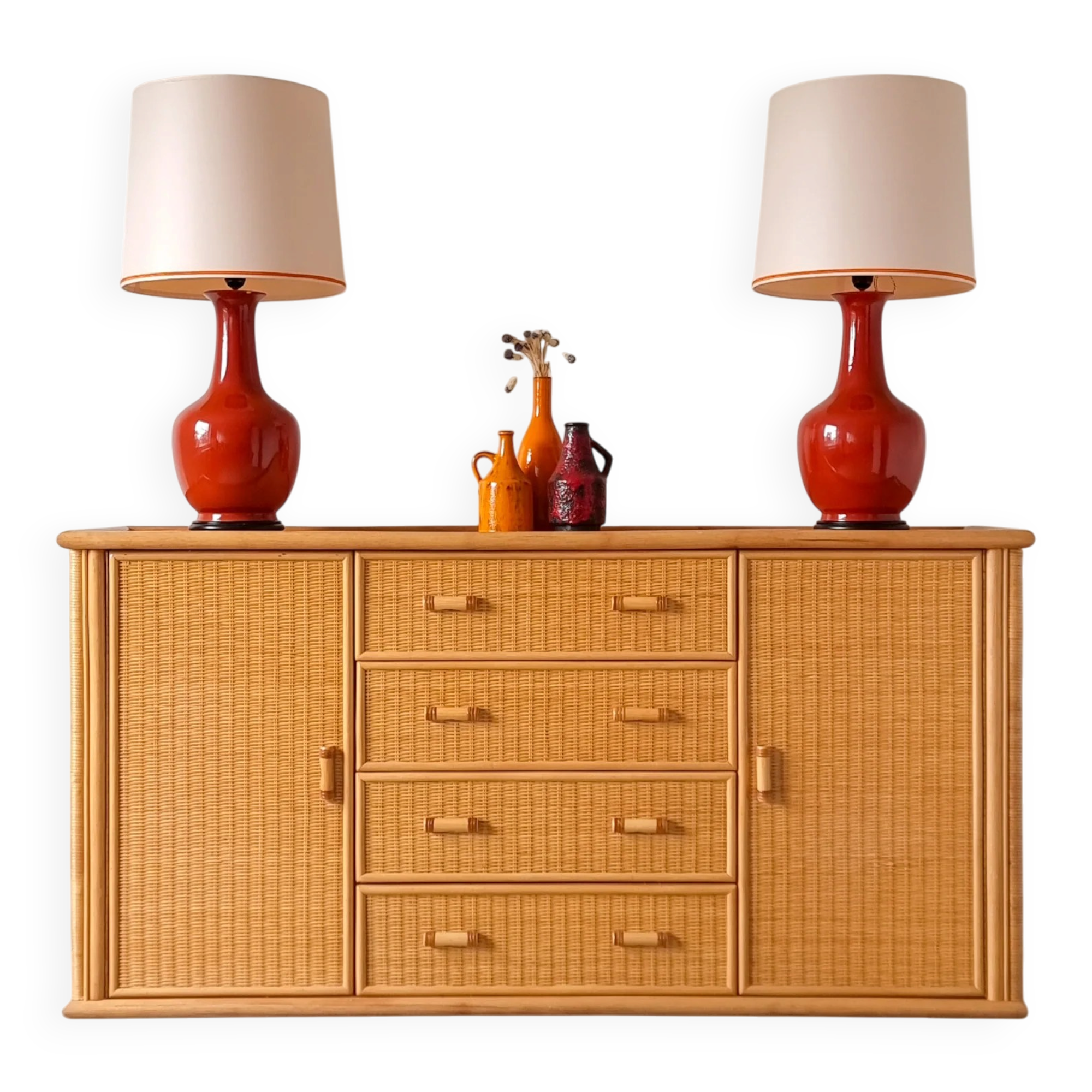 Buffet en rotin vintage