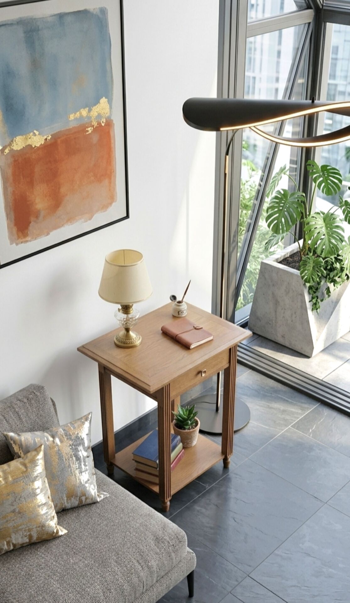 Table d’appoint chêne – Lignes architecturales, esprit moderniste 1940