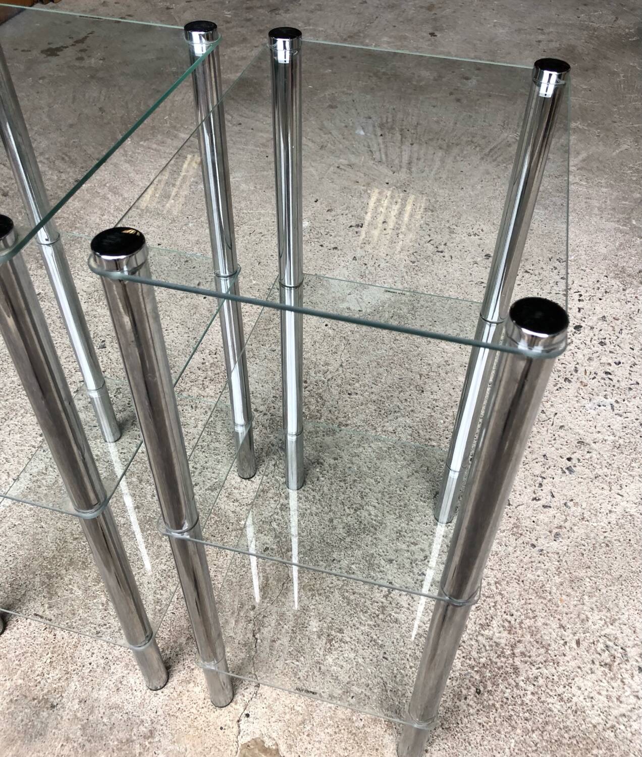 2 vintage 1980 rectangular sofa ends 3 translucent trays round tube