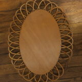 Vintage rattan mirror 60s 70s oval in rosette