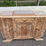 Buffet parisien art déco vintage rénové en bois massif et marbre gris 150cm