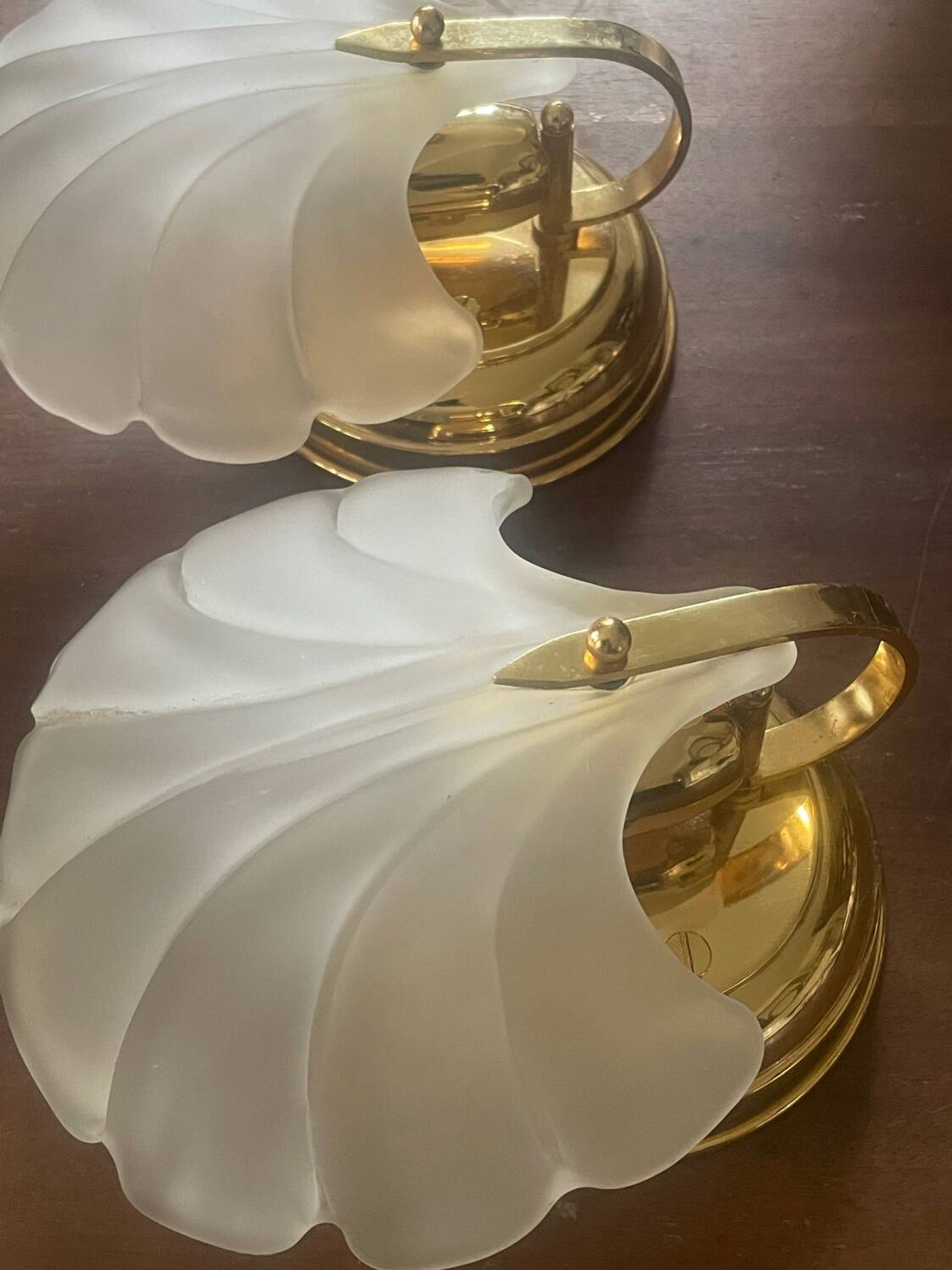 Pair of vintage polished glass shell sconces