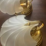 Pair of vintage polished glass shell sconces
