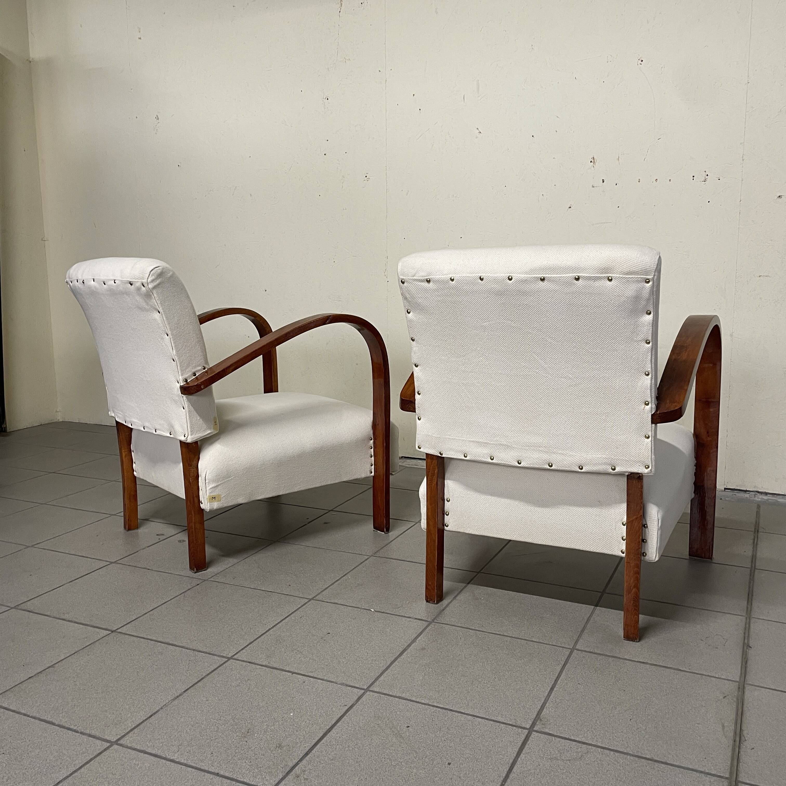 Pair of Art Deco Armchairs in Curved Wood, Italian Manufacture, 1930s - 1940s