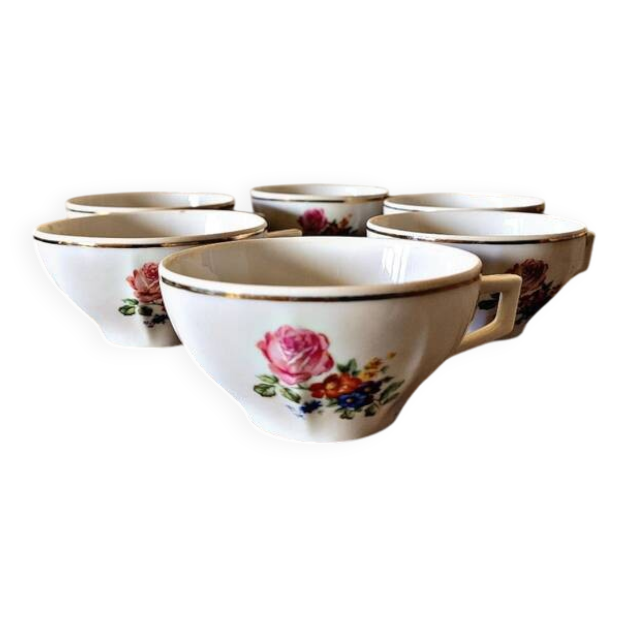 Vintage porcelain coffee/tea cups, floral pattern (rose and flowers)