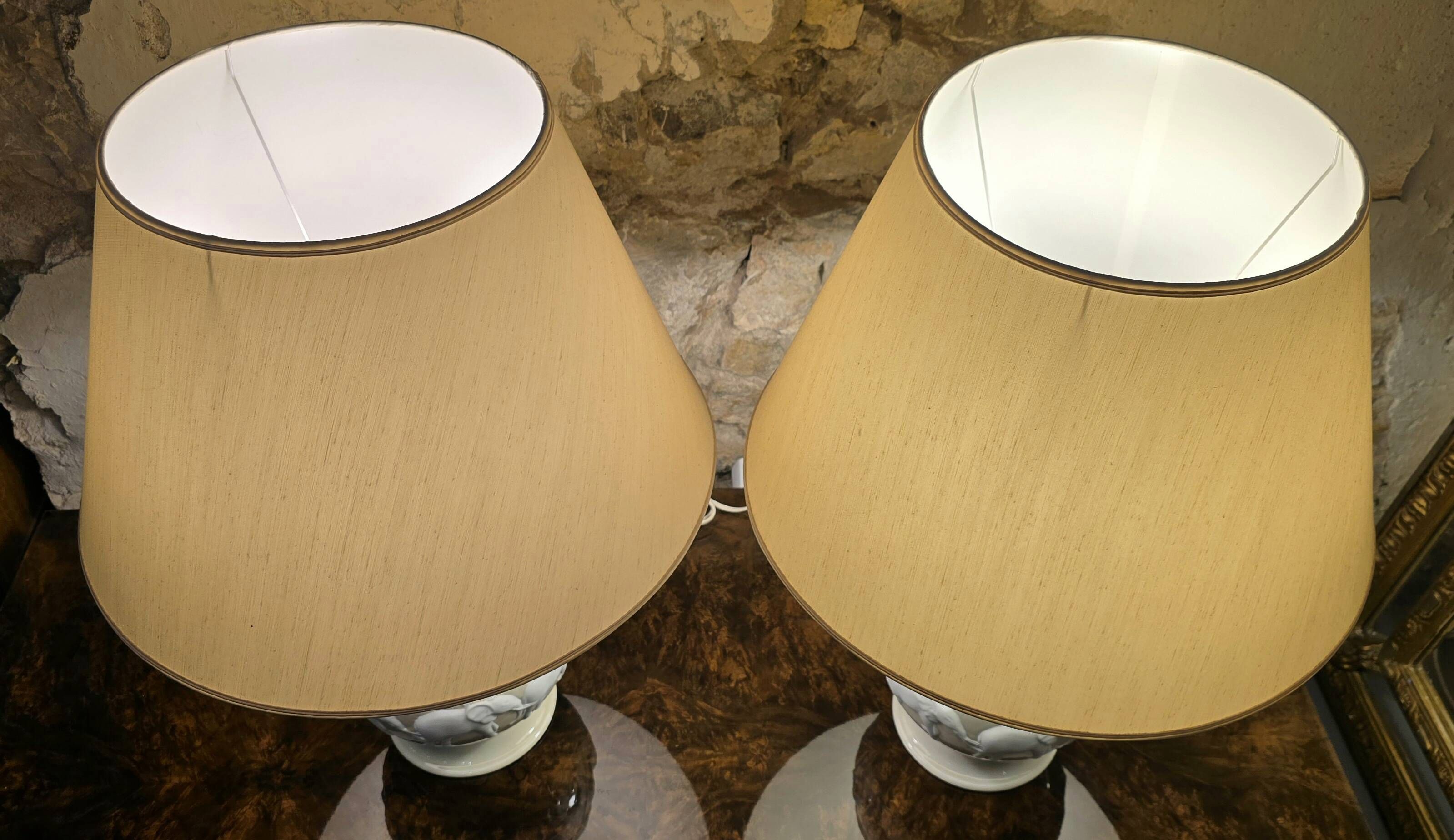 Pair of Raynaud Limoges lamps – Kenya model – Biscuit elephants – 20th century