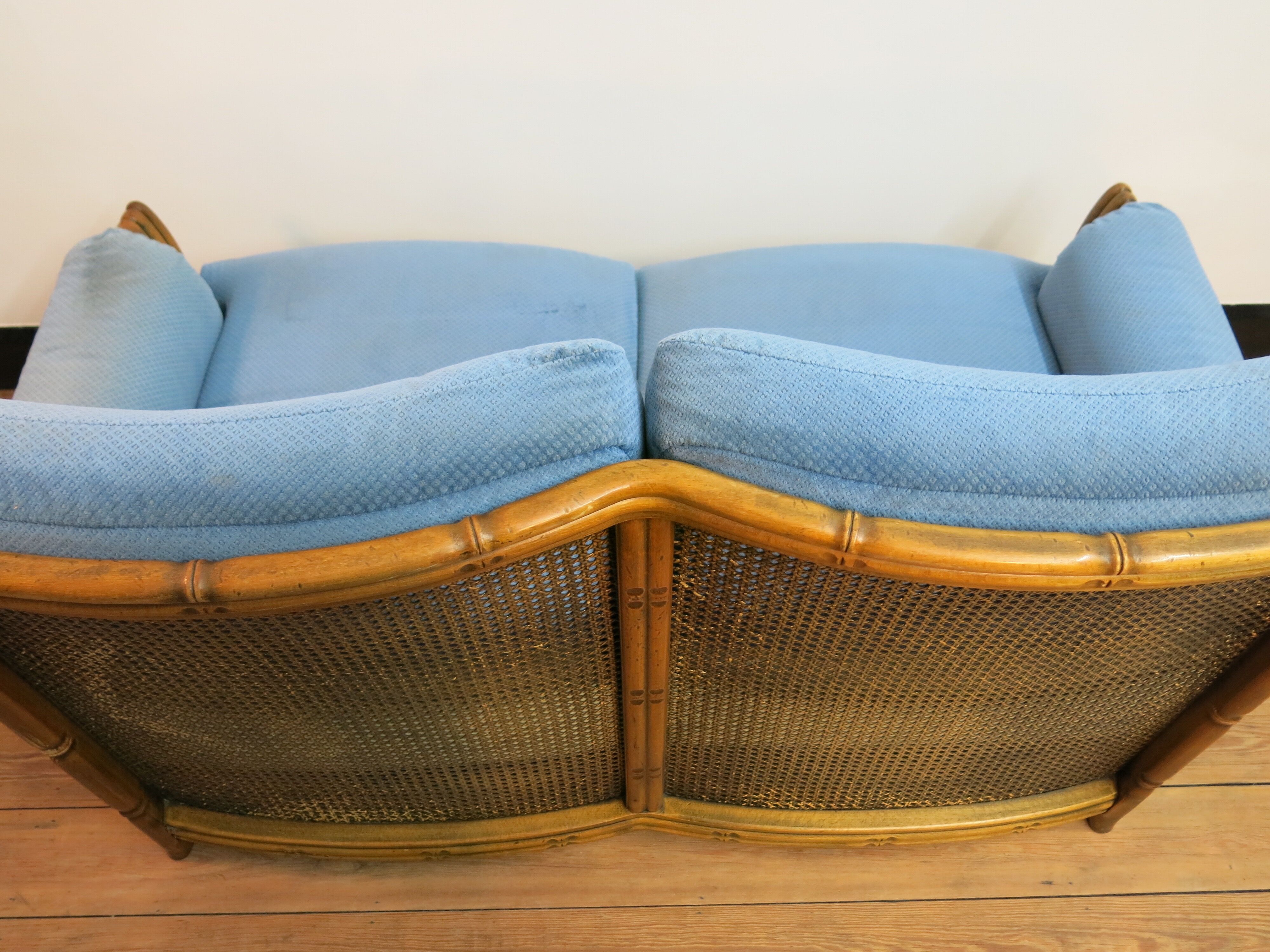 Colonial sofa two places in cannage and carved wood