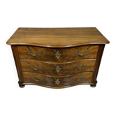 Curved commode from the Louis XIV - Louis XV period in walnut burl and gilded bronze.