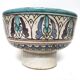 Cup on a ceramic pedestal – blue and turquoise geometric design.