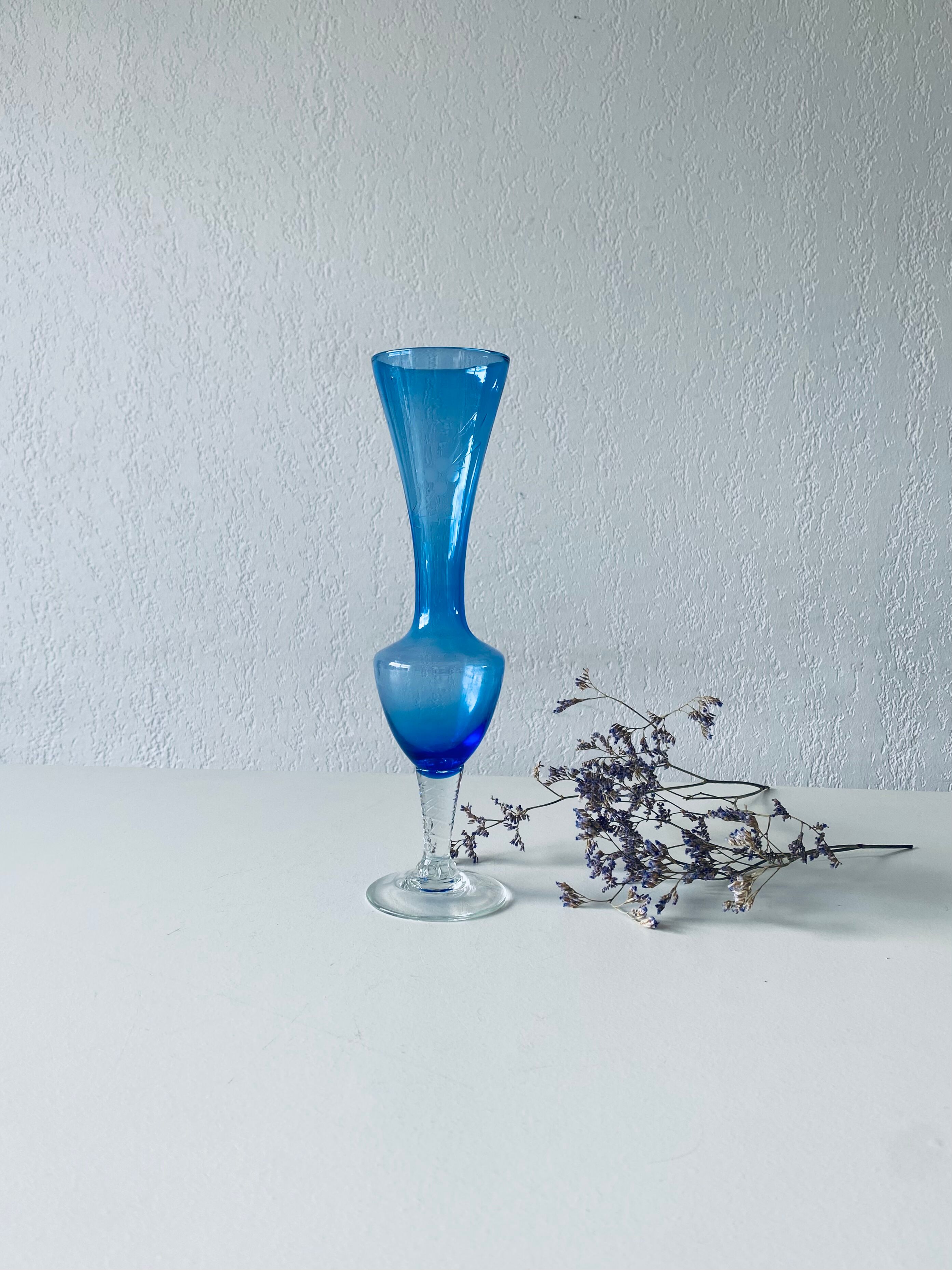 Blue and transparent glass vase