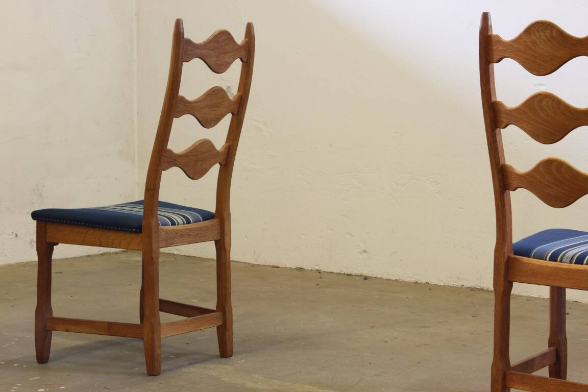 Vintage 1960s Danish Brutalist Oak High Back Chairs style of Henning Kjærnulf