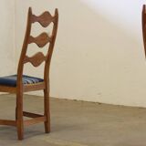 Vintage 1960s Danish Brutalist Oak High Back Chairs style of Henning Kjærnulf