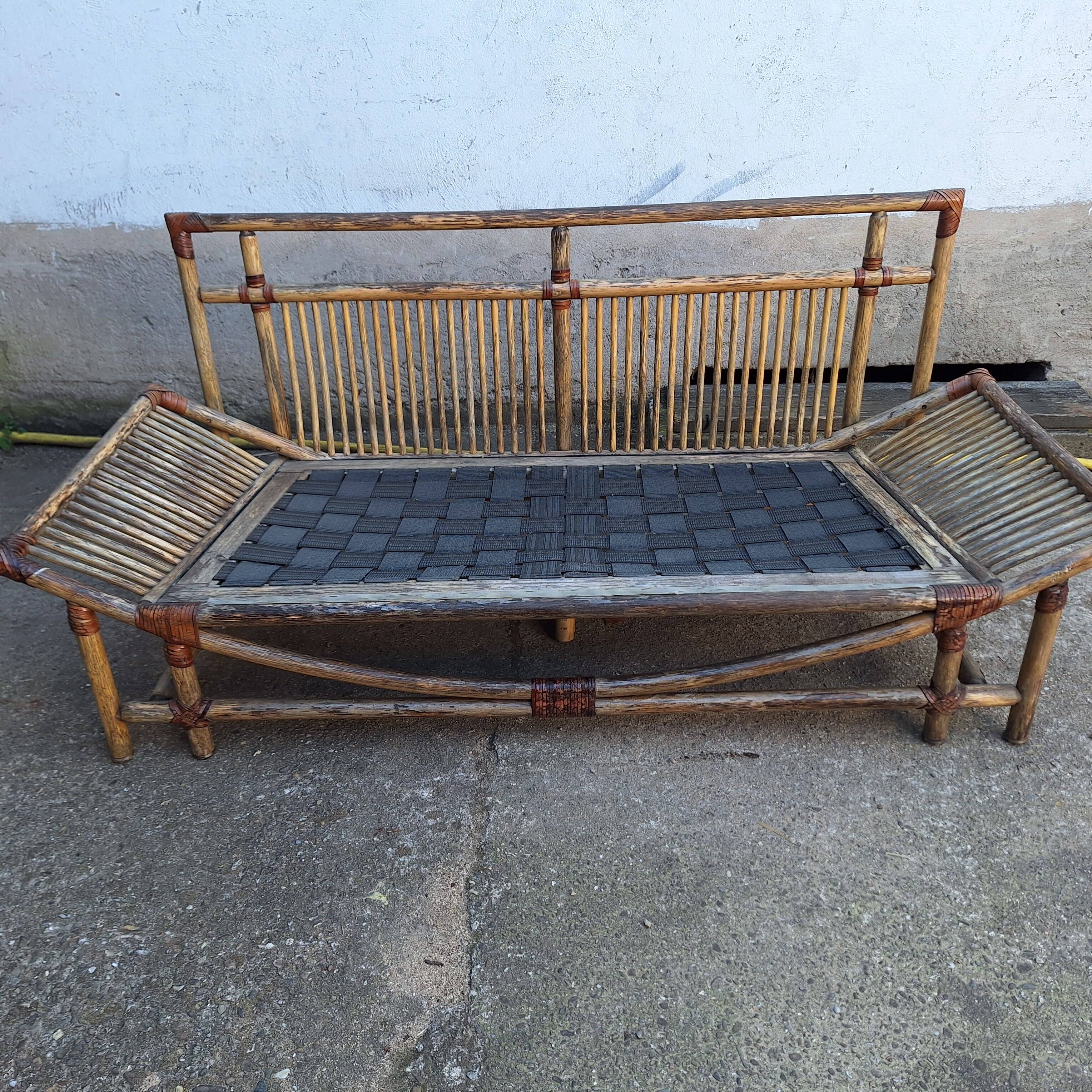 Rattan and bamboo terrace bench